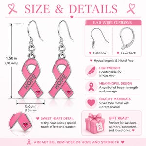 Breast Cancer Awareness Jewelry Set, Pink Ribbon Necklace and Earrings, Hope Jewelry, Survivor Gift, Cancer Warrior Gift, October Awareness image 5