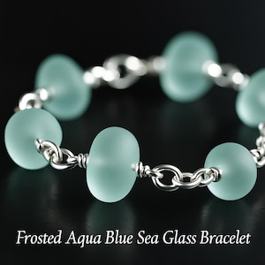 Frosted Aqua Sea Glass Bracelet • Coastal Silver Jewelry • Lightweight Everyday Bracelet • Beach Inspired Gift image 8