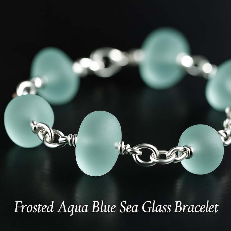 Frosted Aqua Sea Glass Bracelet • Coastal Silver Jewelry • Lightweight Everyday Bracelet • Beach Inspired Gift image 8