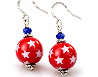 Patriotic Red White Blue Earrings, 4th of July Earrings, Americana Jewelry, Independence Day Accessories, Memorial Day Jewelry, USA Gift
