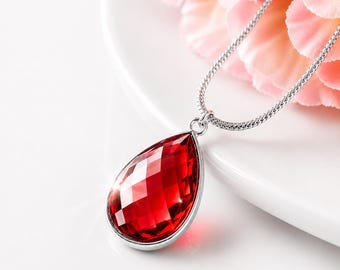 Gift for Her Necklace, Teardrop Pendant Necklace, Faceted Glass Necklace, Birthday Gift for Mom, Gift for Wife, Color Choice Necklace