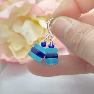 Blue Sea Glass Earrings, Ocean Lover Gift Minimalist Dainty Gift For Her Sterling Silver Handmade Jewelry, Beach Wedding