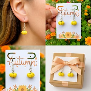 Yellow Pumpkin Dangle Earrings • Fall Jewelry • Autumn Harvest Earrings • Cute Pumpkin Earrings • Thanksgiving Earrings • Halloween Jewelry