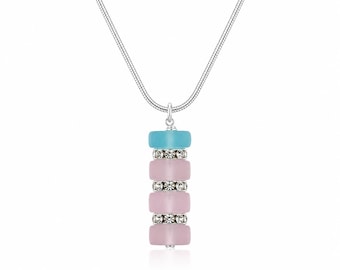 Pastel Bead Necklace, Pink Blue Necklace, Minimalist Pendant Necklace, Dainty Jewelry Gift for Her, Feminine Jewelry, Cute Necklace