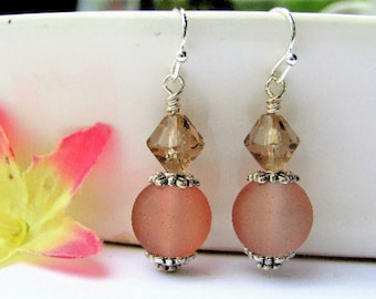 Frosted Sea Glass Dangle Earrings: Hypoallergenic Silver, Beach Jewelry