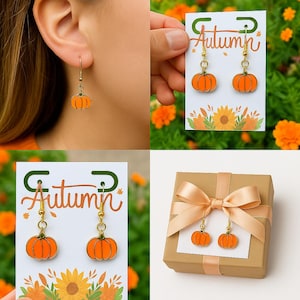 Orange Pumpkin Dangle Earrings – Fall Harvest Jewelry, Autumn Halloween Earrings, Cute Pumpkin Gift for Women