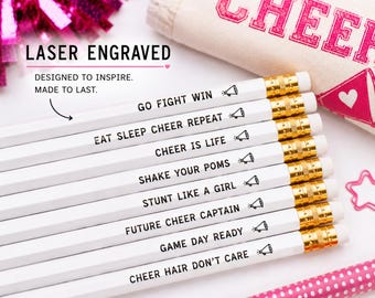 Cheer Pencil Set | Engraved Cheerleader Gift | Cheer Team Gift | Cheerleading Pencils | Coach Gift | Team Party Favor | End of Season Gift