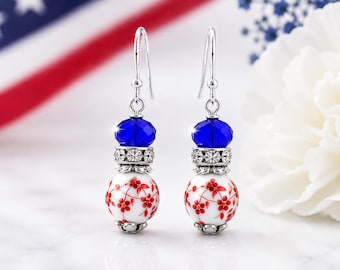 Patriotic Earrings, Red White Blue Earrings, 4th of July Earrings, Memorial Day Jewelry, Patriotic Gift for Her, USA Earrings
