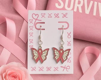 Butterfly Awareness Ribbon Dangle Earrings – Breast Cancer Support