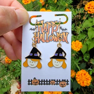 Cute Witch Halloween Earrings | Spooky Witch Hat Dangle Earrings | Fun Fall Jewelry Gift | Trick or Treat Party Accessory