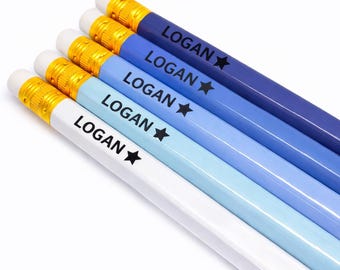 Personalized Blue Pencils Set of 6 | Custom Name Pencils | Teacher Gift | Back to School Supplies | Kids Gift | Stocking Stuffer