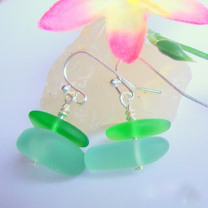 Aqua Blue & Green Pebble Shaped Frosted Sea Glass Silver Ladies Dangle Earrings- Seaglass Beach Jewelry-Beach Wedding-Gift For Her