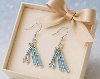 Blaue Emaille Ski Ohrringe | Winter Sport Schmuck Geschenk