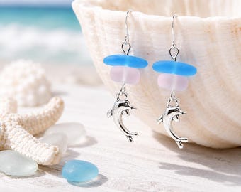 Dolphin Charm Earrings, Beach Lover Gift, Coastal Ocean Jewelry, Nautical Dangle Earrings, Dolphin Lover Gift, Summer Beach Earrings