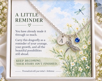 Personalized Dragonfly Necklace, Birthstone Initial Necklace, Encouragement Gift for Friend, New Beginnings Jewelry, Gift for Her