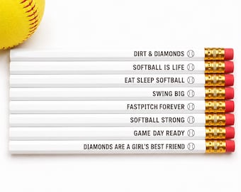 SOFTBALL PENCIL SET | Engraved Softball Pencils | Fastpitch Team Gift | Softball Player Gift | Team Party Favor | Back to School Supplies |