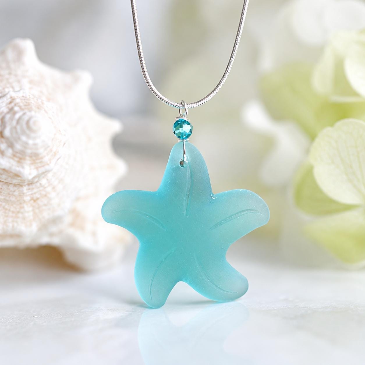 Sea Glass Starfish Necklace, Coastal Beach Jewelry, Ocean Necklace Gift ...