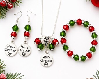 Christmas Gift Set for Her | Ready to Gift Holiday Jewelry Set | Earrings Necklace Bracelet Bundle | Stocking Stuffer for Mom Grandma