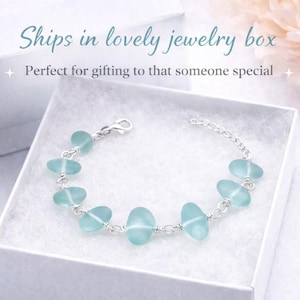 Frosted Aqua Sea Glass Bracelet • Coastal Silver Jewelry • Lightweight Everyday Bracelet • Beach Inspired Gift image 5