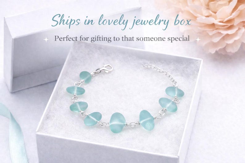 Frosted Aqua Sea Glass Bracelet • Coastal Silver Jewelry • Lightweight Everyday Bracelet • Beach Inspired Gift image 5