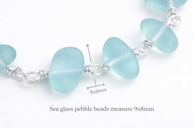 Frosted Aqua Sea Glass Bracelet • Coastal Silver Jewelry • Lightweight Everyday Bracelet • Beach Inspired Gift image 2