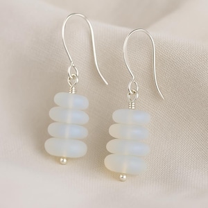 Opal Moonstone Sea Glass Earrings • Sterling Silver Boho Dangle