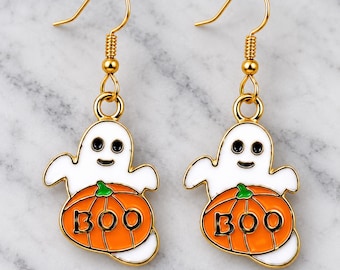 Ghost Earrings, Halloween Earrings, Pumpkin Earrings, BOO Earrings, Cute Spooky Earrings, Halloween Jewelry, Fall Earrings Gift
