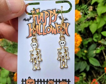 Skeleton Halloween Dangle Earrings | Spooky Cute Drop Earrings | Creepy Fall Jewelry | Trick or Treat Party Accessory | Fun Halloween Gift