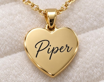 Gold Heart Necklace Personalized, Engraved Keepsake Jewelry, Custom Daughter Gift, Mother Daughter Necklace, Birthday Gift for Her