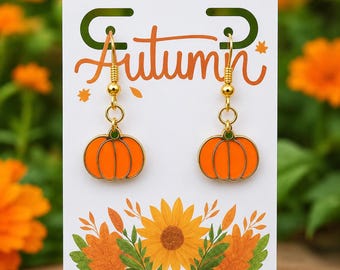 Pumpkin Earrings, Fall Earrings, Autumn Jewelry, Pumpkin Dangle Earrings, Thanksgiving Earrings, Halloween Jewelry, Cute Pumpkin Gift