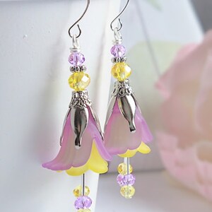 Flower Earrings, Purple & Yellow Floral Dangle Earrings, Garden Party Earrings, Boho Earrings, Lucite Earrings, Bohemian Jewelry image 6