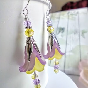 Flower Earrings, Purple & Yellow Floral Dangle Earrings, Garden Party Earrings, Boho Earrings, Lucite Earrings, Bohemian Jewelry image 4