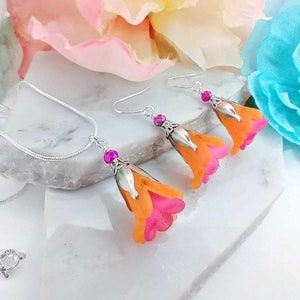 Orange Flower Earrings, Floral Dangle Earrings, Spring Jewelry, Botanical Earrings, Gift for Her