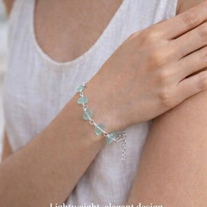 Frosted Aqua Sea Glass Bracelet • Coastal Silver Jewelry • Lightweight Everyday Bracelet • Beach Inspired Gift image 4