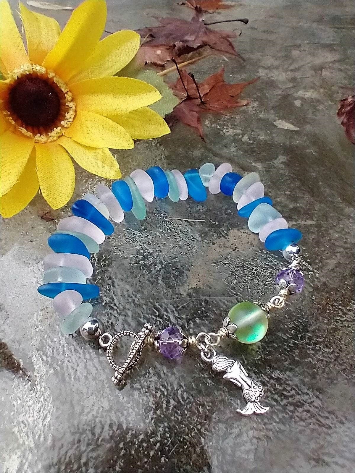 Bracelet - Frosted Mermaid Glass - Tumbled