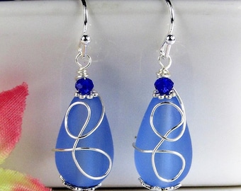 Blue Dangle Sterling Silver Earrings | Minimal Jewelry, Gift For Women