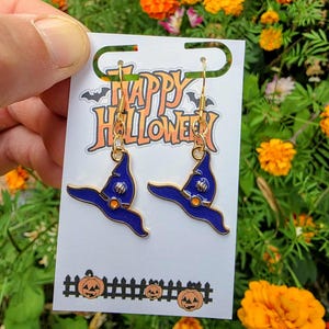 Blue Witch Hat Halloween Earrings | Magical Dangle Jewelry | Witchy Costume Accessory | Spooky Cute Earrings | Fall Festival Gift