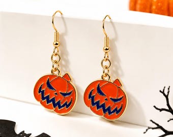 Halloween-Kürbis-Ohrringe, Jack-O'-Lantern-Ohrringe, Gruselige Herbst-Ohrringe, Orangefarbene Kürbis-Ohrhänger, Halloween-Schmuckgeschenk