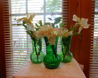 Vibrant Spring Green Glass Vase Set, Three