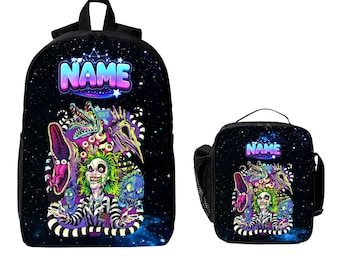Halloween Gothic Monster Personalized Backpack Lunch Bag Set, Dark Fantasy Galaxy School Bag, Custom Name Backpack Gift
