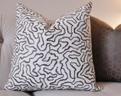 Dark Grey Pillow- Grey Off White Geometric Pillow Cover - Charcoal Grey Linen Throw Pillow - Schumacher Pillow - Designer Pillow