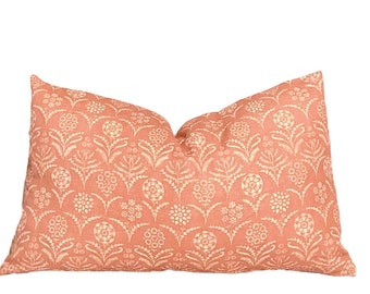 Lisa Fine Paradeiza, in guava pillow cover , Coral Peach Salmon pillow cover , floral scallop motif