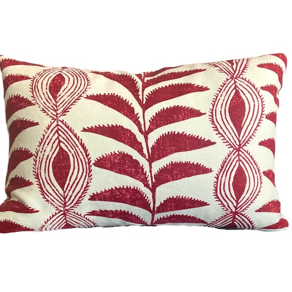 Zanzibar, Raspberry Red Linen INDOOR Penny Morrison Pillow Cover, Off White and Raspberry Red