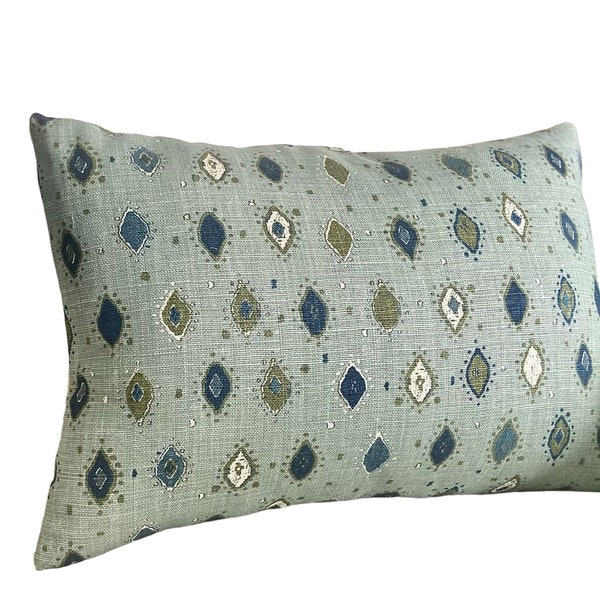 Peter Dunham Oona Ocean Blue Pillow Cover, Light Pale Green and Olive Green Pillow cover, Blue and Green Home decor