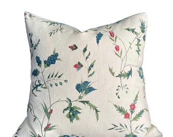 Namay Samay DELFINE Snow Pea Pink Blue and Green floral pillow cover, Botanical home decor