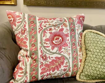 Schuyler Samperton Shuyler Samperton's Woodley in Jasmine Pink and Green Pillow Cover