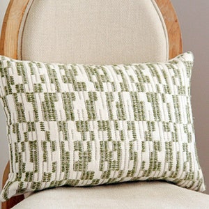 Abacus in Green, High End Designer Green Geometric Throw Pillow - Woven - Green Bohemian Embroidered Wool Pillow