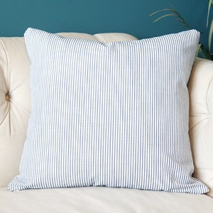 Blue Ticking Stripe Pillow Cover - Blue and White Pillow Cover - Navy Blue Ticking Stripe