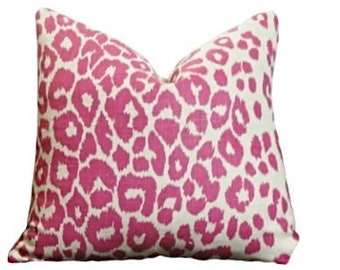 Schumacher Iconic Leopard in Fuchsia - Designer Pillow Cover - Pink Animal Print Linen Pillow Cover - Decorative Leopard Pillow