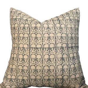 Penny Morrison, Ashok w Petrol / Natural Pillow Cover-High End Designer Decorative Pillow Cover